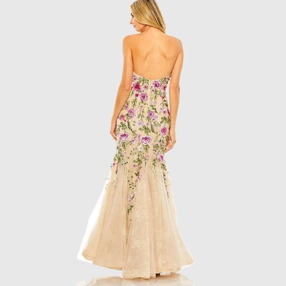 MAC DUGGAL 20652 Beige Strapless Bustier Floral Embroidered Mermaid Gown - Picture 6 of 15